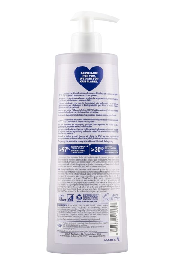 Alama No-Yellow  Violetset pigmenti sisaldav šampoon blondidele juustele 500ml - Image 2