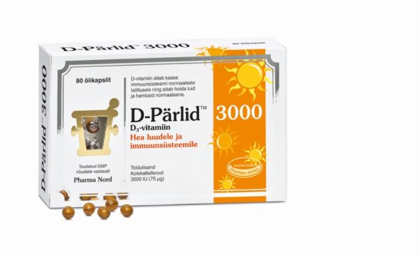 D-Pärlid 3000 Iu (75 µg) Kapslid Oliiviõlis Lahustatud Looduslik D3-Vitamiin N80