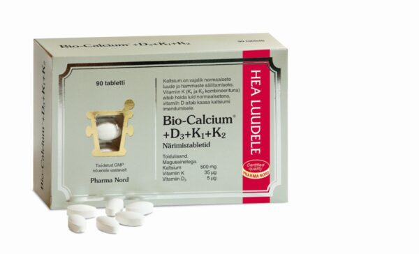 Bio-Calcium+D3+Vit K1+K2 Närimistabletid Suur Annus Hästi Imenduvat Kaltsiumit Koos D3- Ja K-Vitamiiniga N90