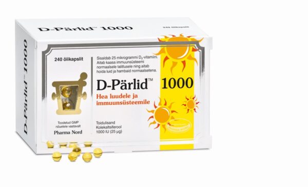D-Pärlid 1000 Iu (25 µg) Kapslid Oliiviõlis Lahustatud Looduslik D3-Vitamiin N240