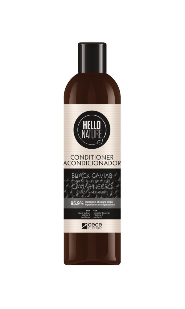 Hello Nature Toitev ja tugevdav juuksepalsam musta kaaviariga 300ml