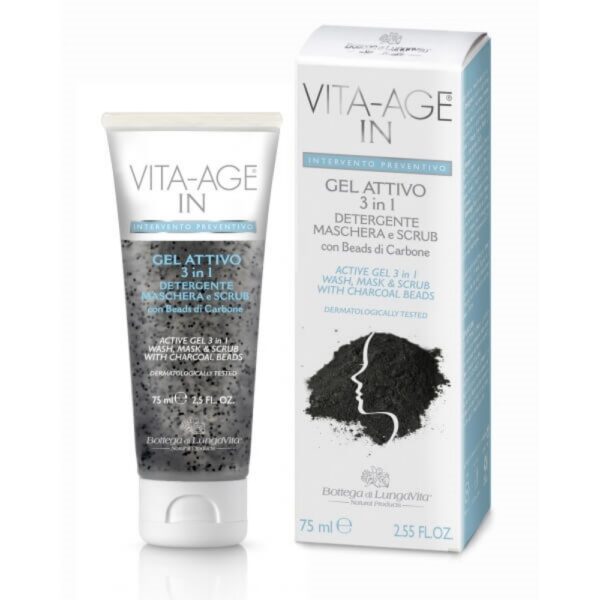 Vita-Age IN Active Gel 3 in 1: söehelmeid sisaldav puhastusgeel, mask ja koorija 75ml
