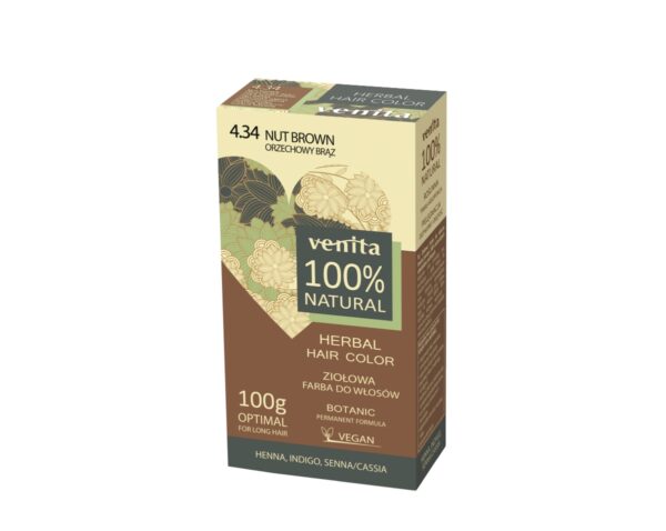 Venita 100% Natural Herbal henna pulber 4.34 "nut brown"
