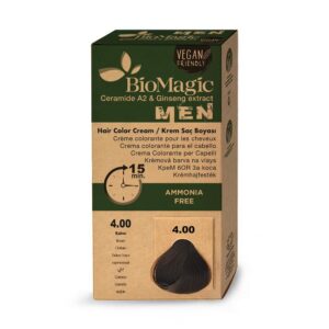 BioMagic Permanent Hair Color Cream For Men ammoniaagivaba juuksevärv meestele 4.00 Medium Brown 100ml