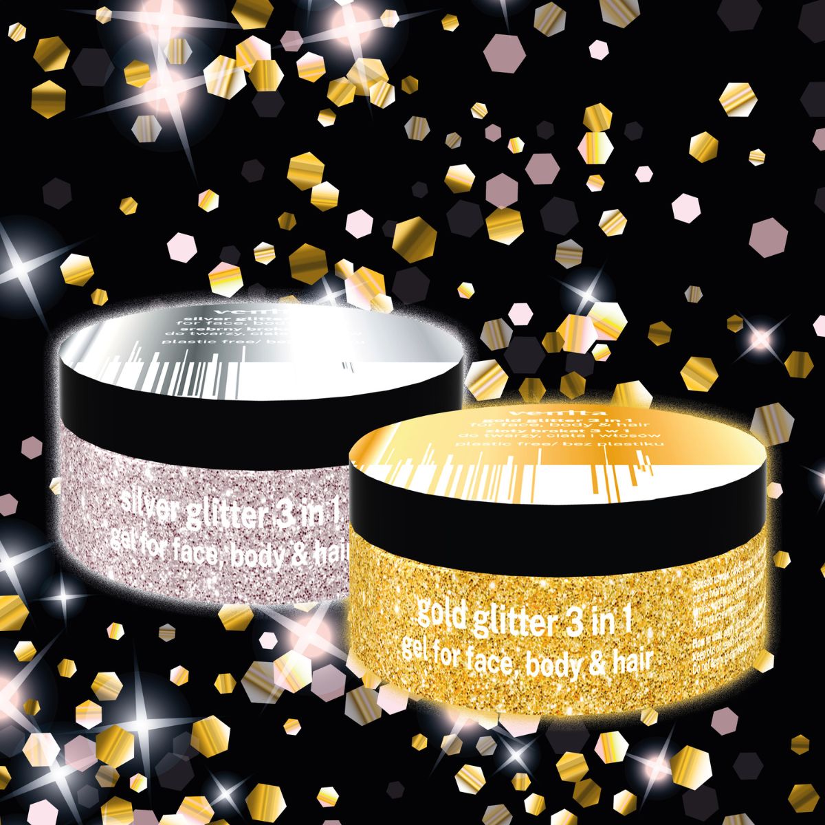 Venita Hõbedane Sädelev Glitter geel näole, kehale ja juustele 70g - Image 2