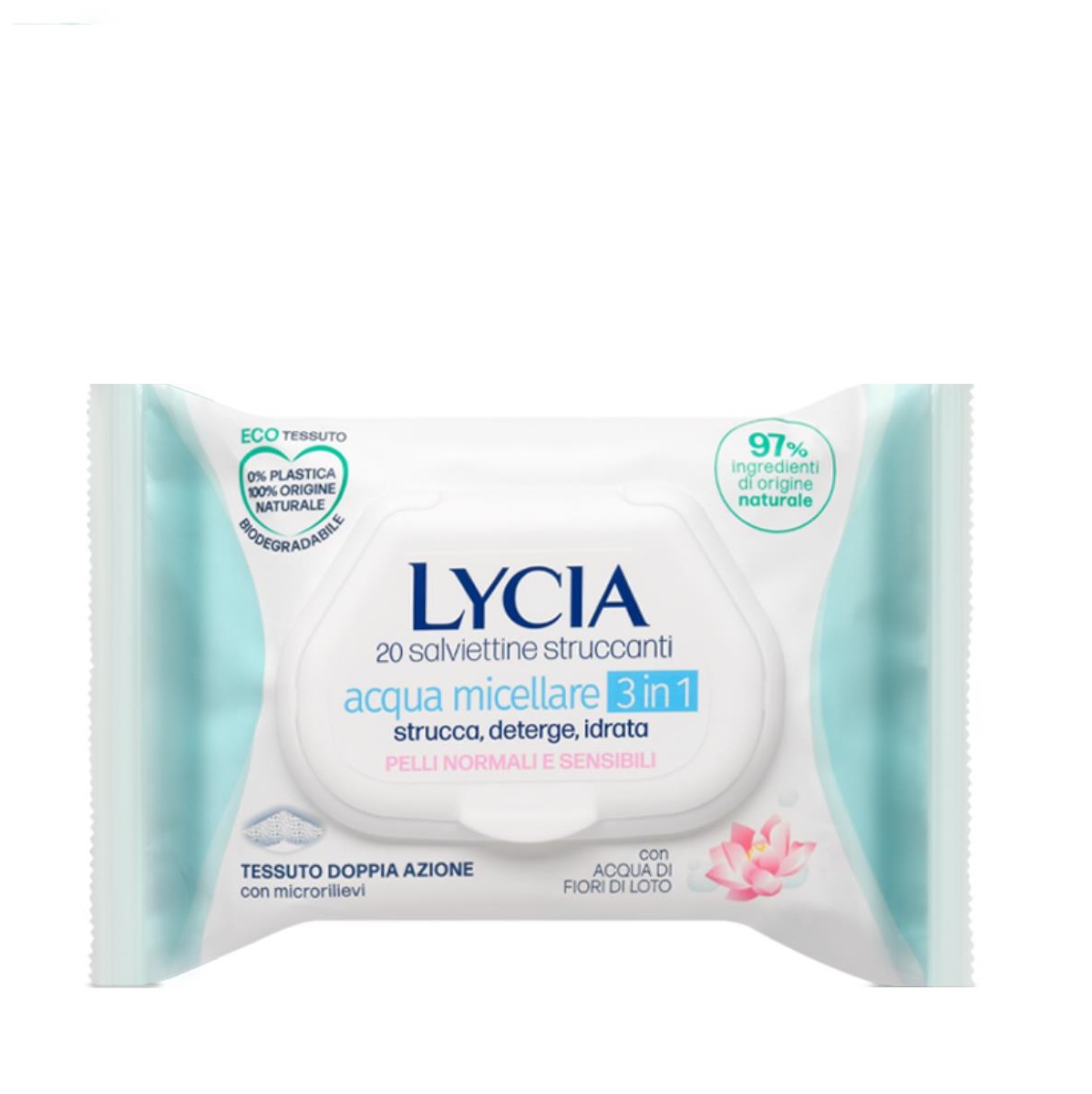 Lycia Bi-Fase meigieemaldus- ja puhastusrätikud mitsellaarveega normaalsele ja tundlikule nahale 20tk